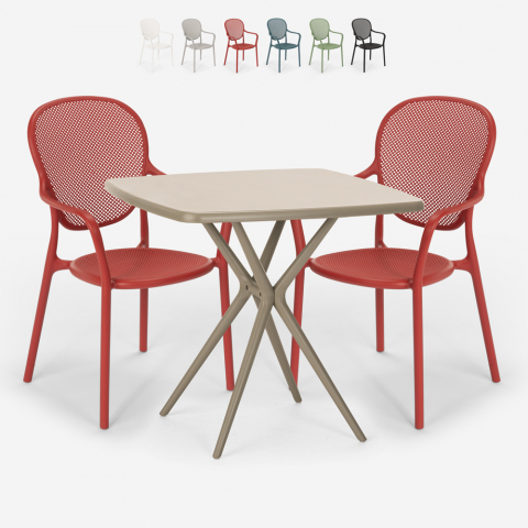 Ensemble 2 Chaises et Table Carrée 70x70cm Beige Intérieur Extérieur Design pour jardin terrasse bar restaurant Lavett