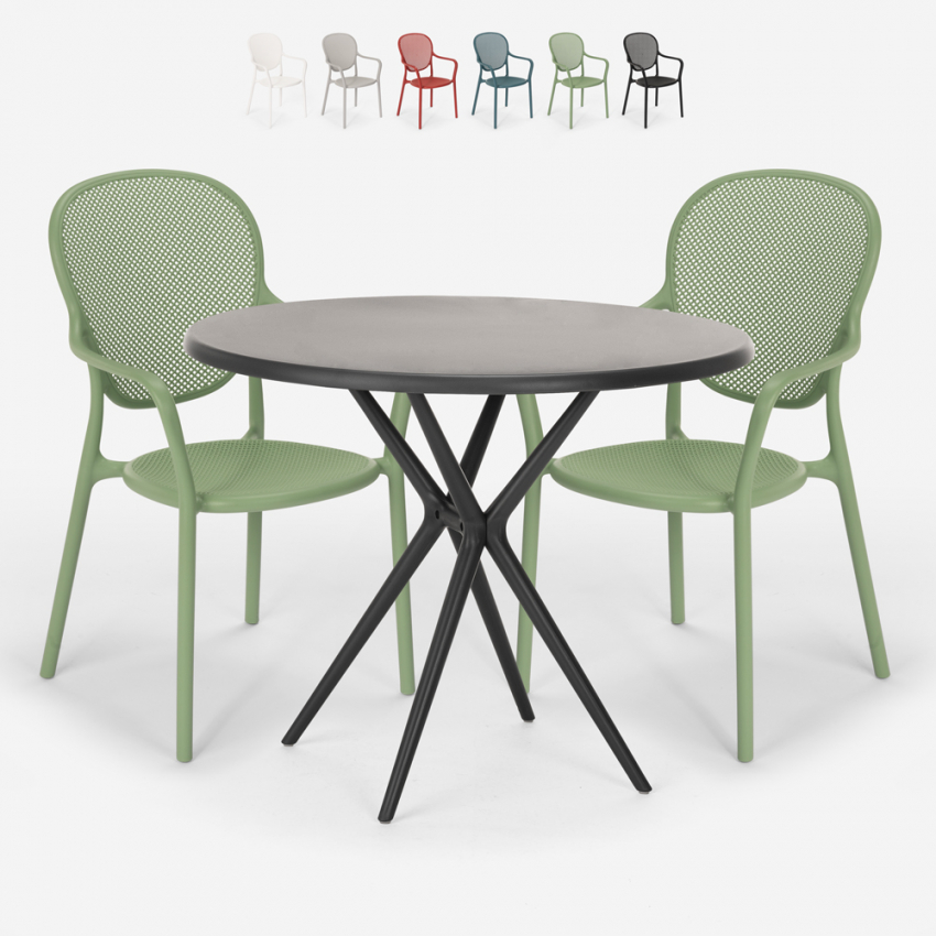 Table Ronde Noire 80cm + 2 Chaises jardin terrasse bar restaurant Valet Dark Catalogue Table Ronde Noire 80cm + 2 Chaises jardin terrasse bar restaurant Valet Dark Catalogue