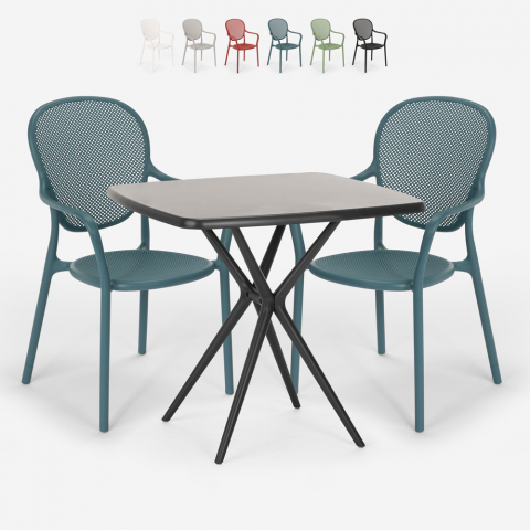 Ensemble Table Carrée 70x70cm Noire 2 Chaises Intérieur Extérieur Lavett Dark