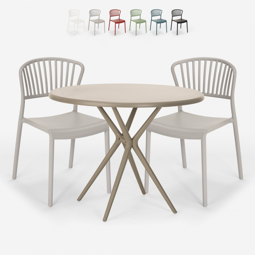 Ensemble table ronde 80x80cm beige 2 chaises design moderne Gianum