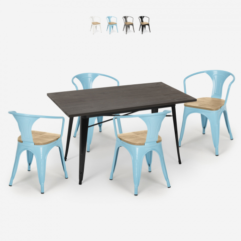table 120x60cm industriel + 4 chaises style bar restaurant cuisine caster top light Promotion