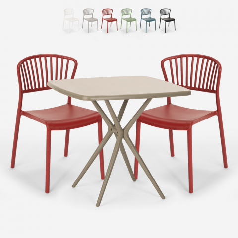 Ensemble Table Carrée 70x70cm Beige et 2 Chaises Intérieur Extérieur Jardin terrasse bar restaurant Design Magus