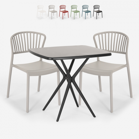 Ensemble 2 Chaises Table Carrée Noire 70x70cm Design Extérieur Magus Dark