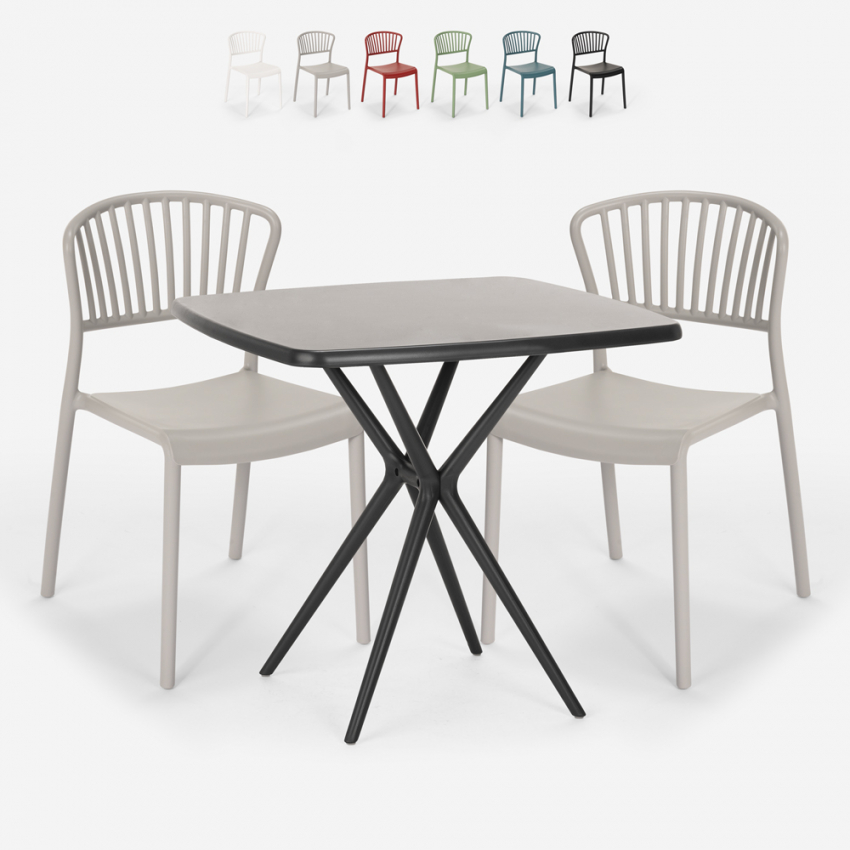 Ensemble 2 chaises table carrée 70x70cm noir design extérieur Magus Dark