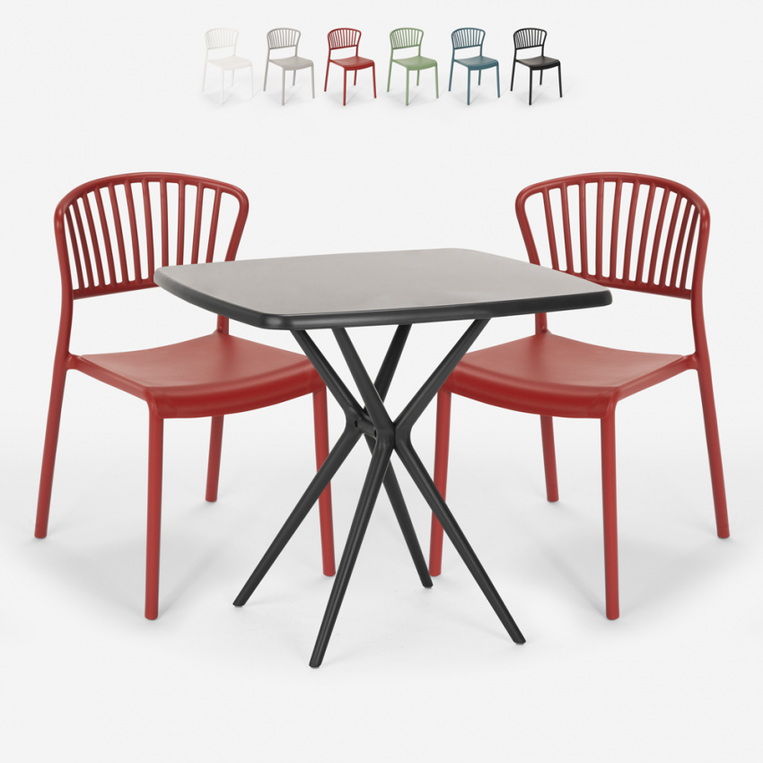 Ensemble 2 Chaises et 1 Table Carrée Noire 70x70cm Design pour Extérieur Jardin bar restaurant terrasse Magus Dark Réductions