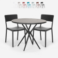 Ensemble Table Ronde Noire 80cm et 2 Chaises Design Moderne pour jardin restaurant bar Aminos Dark Promotion
