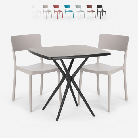 Ensemble Table Carrée 70x70cm Noire et 2 Chaises Extérieur Design pour jardin bar restaurant Regas Dark
