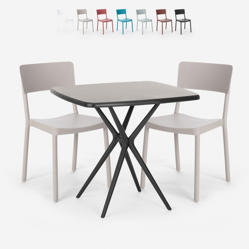 Set table carrée 70x70cm noir 2 chaises extérieur design Regas Dark