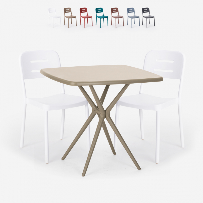 Ensemble Table Carrée Beige Polypropylène 70x70cm et 2 Chaises Design pour jardin restaurant bar Larum Dimensions Ensemble Table Carrée Beige Polypropylène 70x70cm et 2 Chaises Design pour jardin restaurant bar Larum Dimensions