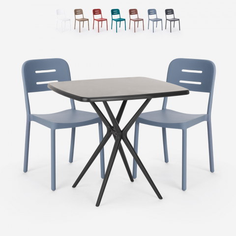Ensemble 2 Chaises Design Moderne Table Carrée Noire 70x70cm Larum Dark