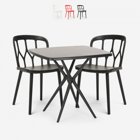 Ensemble Table Carrée Noire 70x70cm et 2 Chaises Extérieur Jardin Restaurant Bar Design Saiku Dark