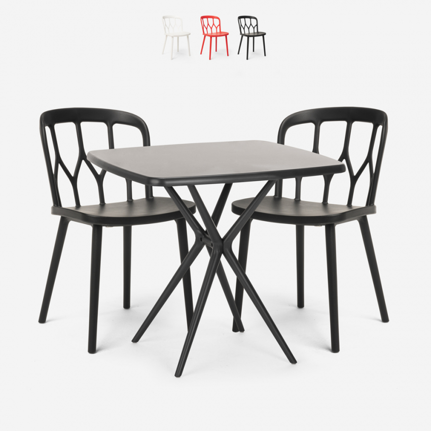 Set table carrée noir 70x70cm 2 chaises extérieur design Saiku Dark
