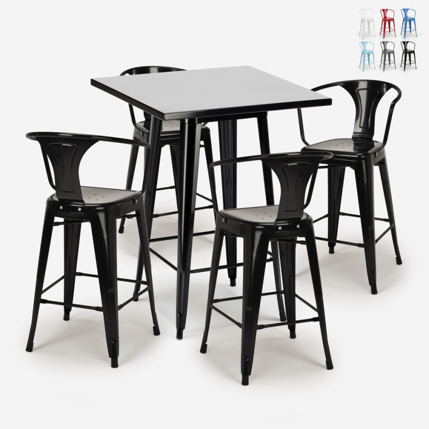 table haute noire 60x60cm + 4 tabourets bar cuisine bucket black Réductions table haute noire 60x60cm + 4 tabourets bar cuisine bucket black Réductions