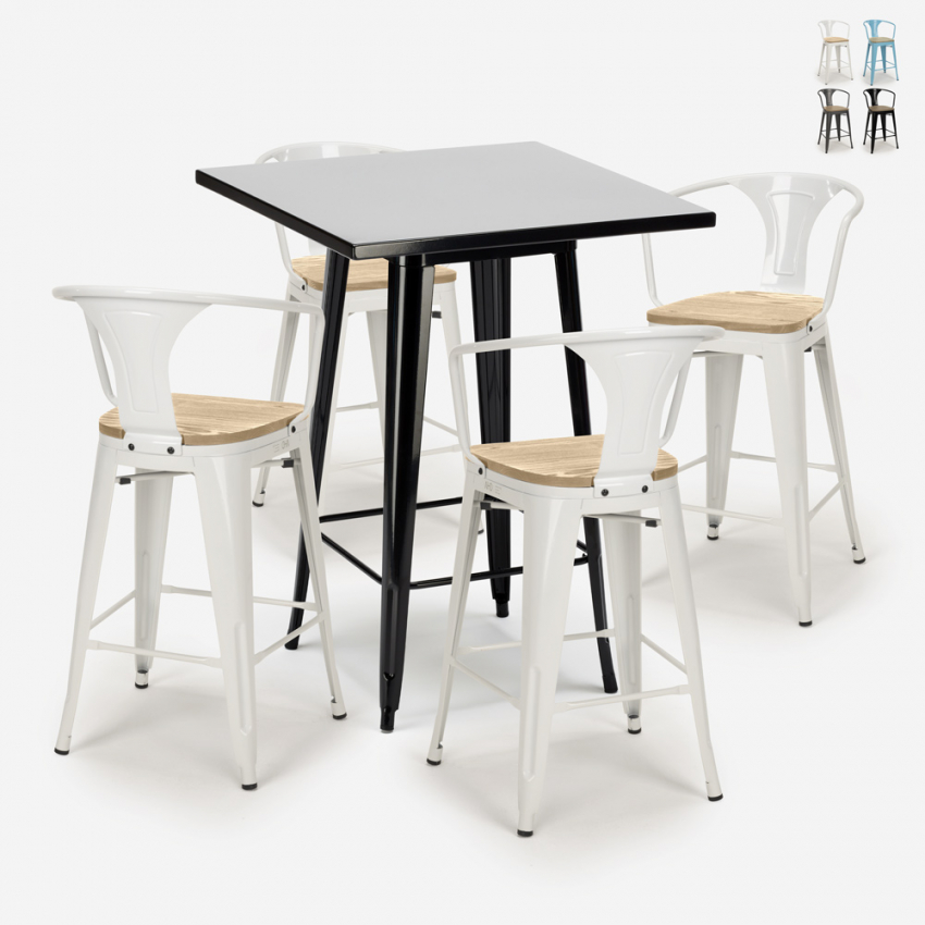 ensemble table noire 60x60cm industriel 4 tabourets bucket black top light Remises ensemble table noire 60x60cm industriel 4 tabourets bucket black top light Remises