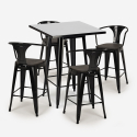 table haute noire 60x60cm et 4 tabourets style bois métal bucket wood black 