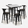 table haute noire 60x60cm et 4 tabourets style bois métal bucket wood black 