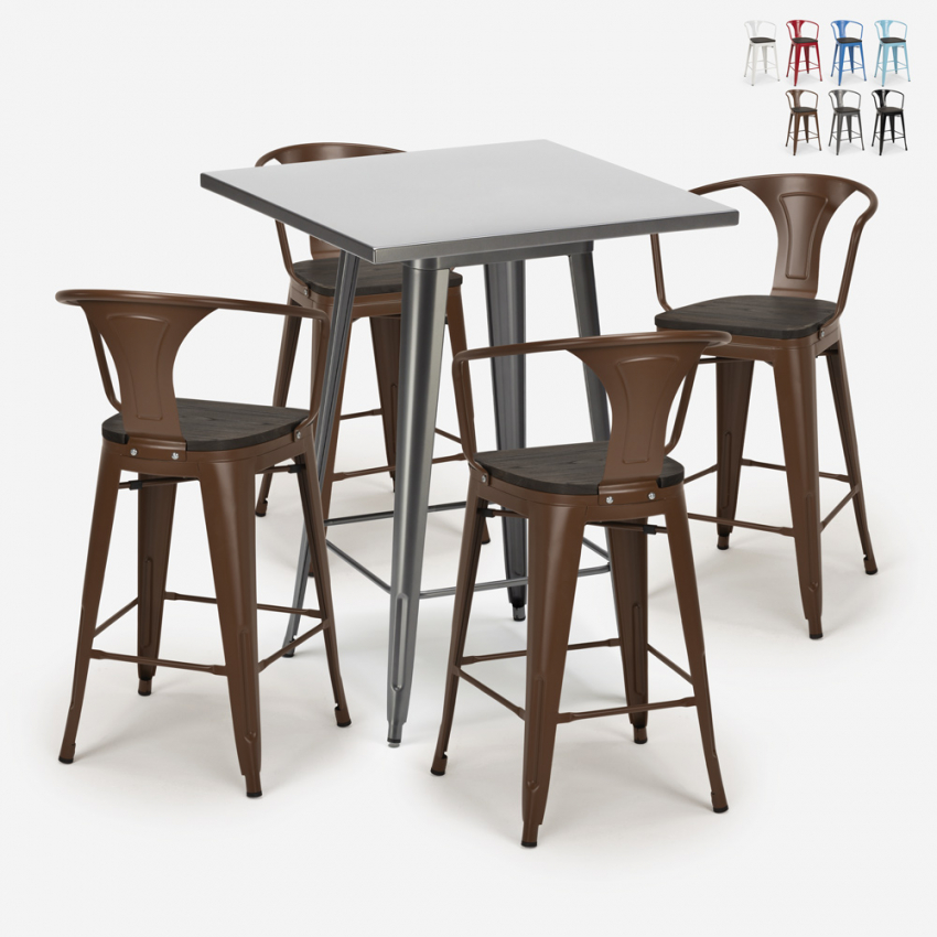 ensemble table haute 60x60cm 4 tabourets industriel bois métal bucket wood Réductions ensemble table haute 60x60cm 4 tabourets industriel bois métal bucket wood Réductions