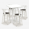 ensemble 4 tabourets table haute 60x60cm métal blanc bucket wood white Dimensions