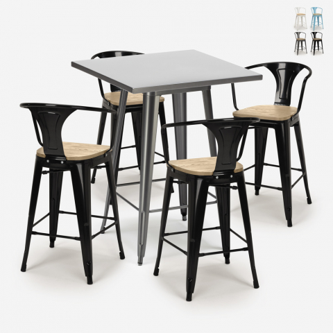 ensemble table 60x60cm 4 tabourets Lix bar cuisine industriel bucket top light Promotion