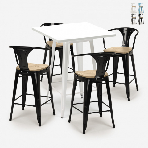 ensemble table blanche 60x60cm 4 tabourets en métal Lix bucket white top light Promotion