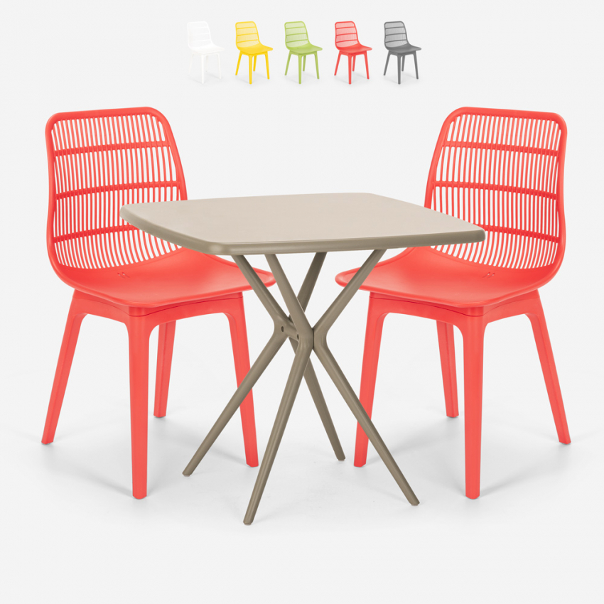Ensemble 2 chaises polypropylène table carrée beige 70x70cm design Cevis