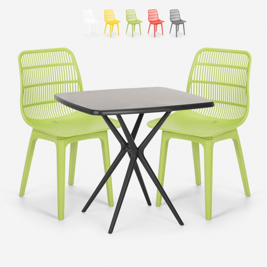 Ensemble table carrée 70x70cm noir 2 chaises design moderne Cevis Dark