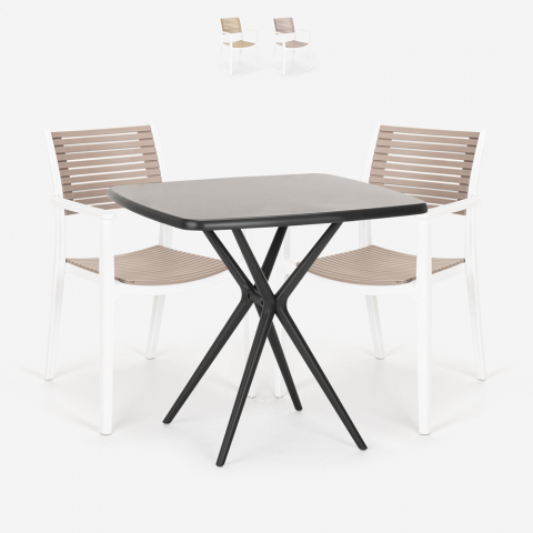 Ensemble Table Carrée Noire 70x70cm et 2 Chaises Design Moderne Restaurant Cuisine Jardin Clue Dark