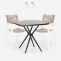 Ensemble Table Carrée Noire 70x70cm et 2 Chaises Design Moderne Restaurant Cuisine Jardin Clue Dark Promotion