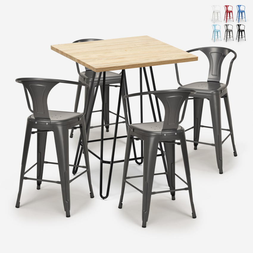 ensemble 4 tabourets table bois 60x60cm industriel bar cuisine mason Réductions ensemble 4 tabourets table bois 60x60cm industriel bar cuisine mason Réductions