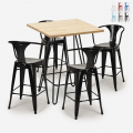 ensemble 4 tabourets table bois 60x60cm industriel bar cuisine mason Promotion