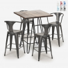 ensemble table bois 60x60cm 4 tabourets industriel cuisine bar mason noix Promotion