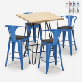 ensemble 4 tabourets table bois métal 60x60cm industriel mason wood Promotion