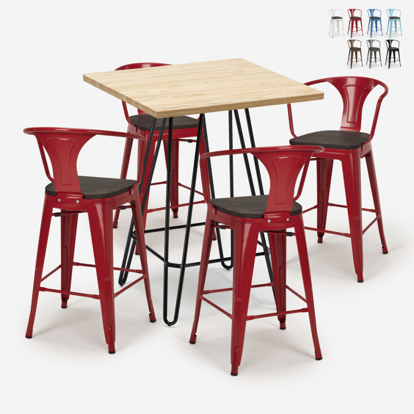 ensemble 4 tabourets table bois métal 60x60cm industriel mason wood Choix ensemble 4 tabourets table bois métal 60x60cm industriel mason wood Choix