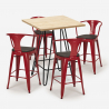 ensemble 4 tabourets table bois métal 60x60cm industriel mason wood 