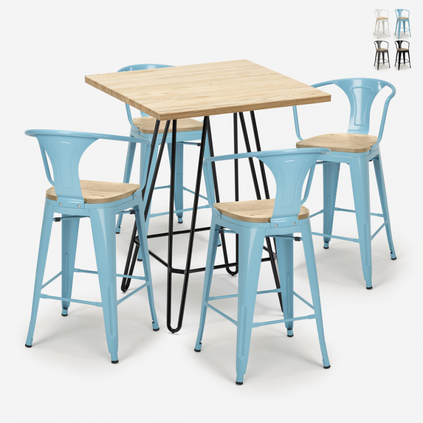 ensemble table haute 60x60cm 4 tabourets bar cuisine mason top light Remises ensemble table haute 60x60cm 4 tabourets bar cuisine mason top light Remises