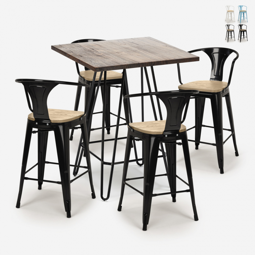 ensemble table haute 60x60cm 4 tabourets bar cuisine mason noix top light Remises ensemble table haute 60x60cm 4 tabourets bar cuisine mason noix top light Remises