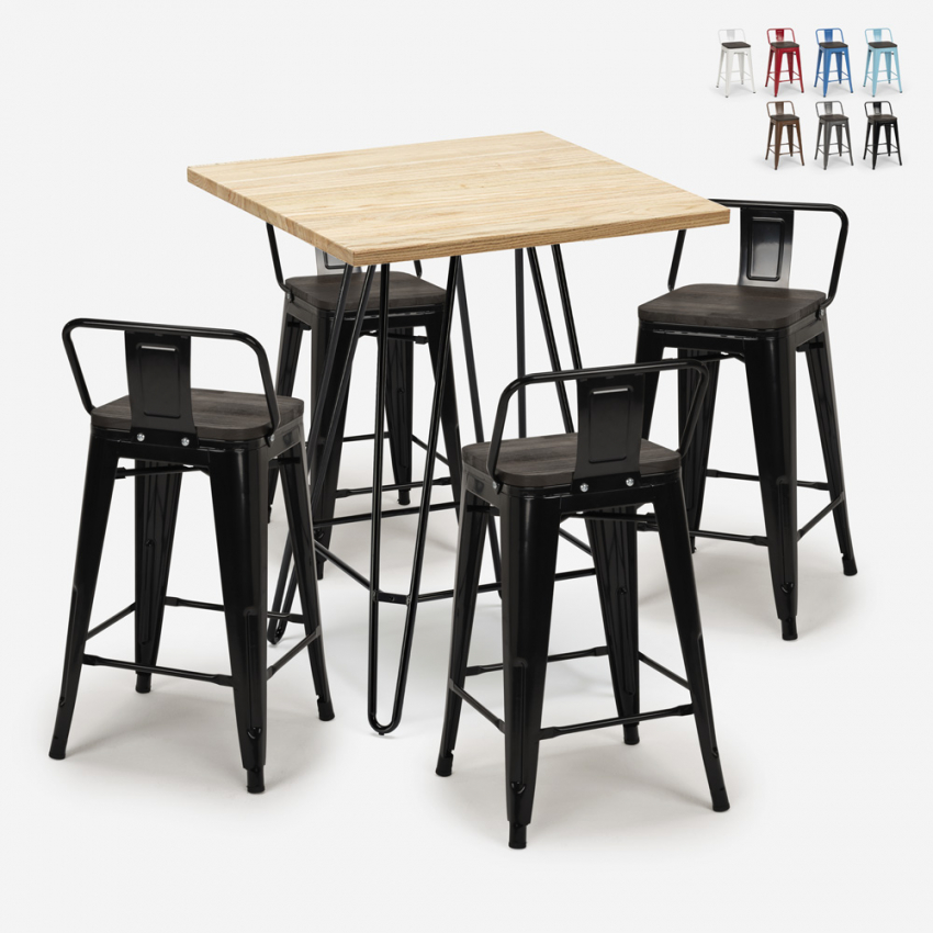 ensemble 4 tabourets style Lix table haute bois métal 60x60cm industriel mason steel top Catalogue