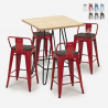 ensemble 4 tabourets style table haute bois métal 60x60cm industriel mason steel top Promotion