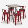 ensemble table bois métal 60x60cm 4 tabourets style mason noix steel top 