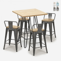 ensemble table 60x60cm 4 tabourets style bar industriel mason steel top light Promotion