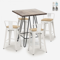 ensemble 4 tabourets style table 60x60cm industriel mason noix steel top light Promotion