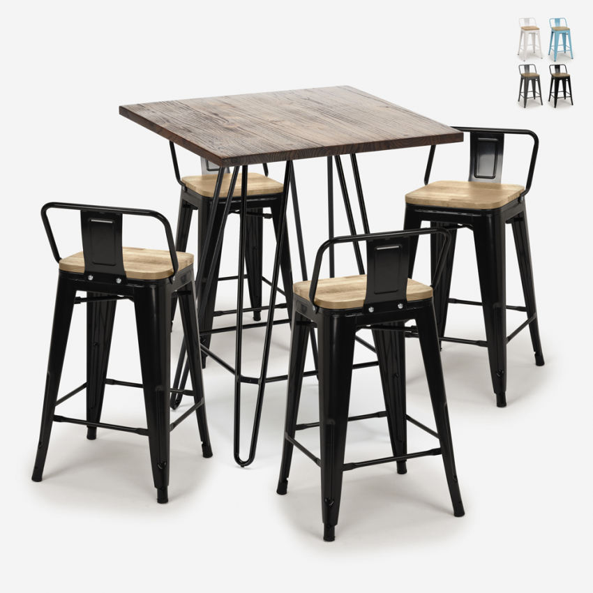 ensemble 4 tabourets style table 60x60cm industriel mason noix steel top light Remises ensemble 4 tabourets style table 60x60cm industriel mason noix steel top light Remises