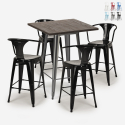 ensemble table haute bois 60x60cm 4 tabourets industriel métal bruck Réductions