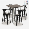 ensemble table haute bois 60x60cm 4 tabourets industriel métal bruck Réductions