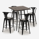 ensemble table haute bois 60x60cm 4 tabourets industriel métal bruck Achat