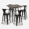 ensemble table haute bois 60x60cm 4 tabourets industriel métal bruck Achat