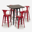 ensemble 4 tabourets métal table haute bois 60x60cm bruck black 