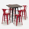 ensemble 4 tabourets métal table haute bois 60x60cm bruck black 
