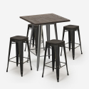 ensemble table haute 60x60cm 4 tabourets Lix bois industriel bar bent Réductions
