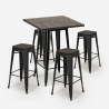 ensemble bar 4 tabourets bois industriel table haute 60x60cm bent black Remises